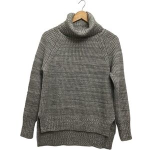 DEX wool blend chunky knit sweater turtleneck long silver grey white oversize XS